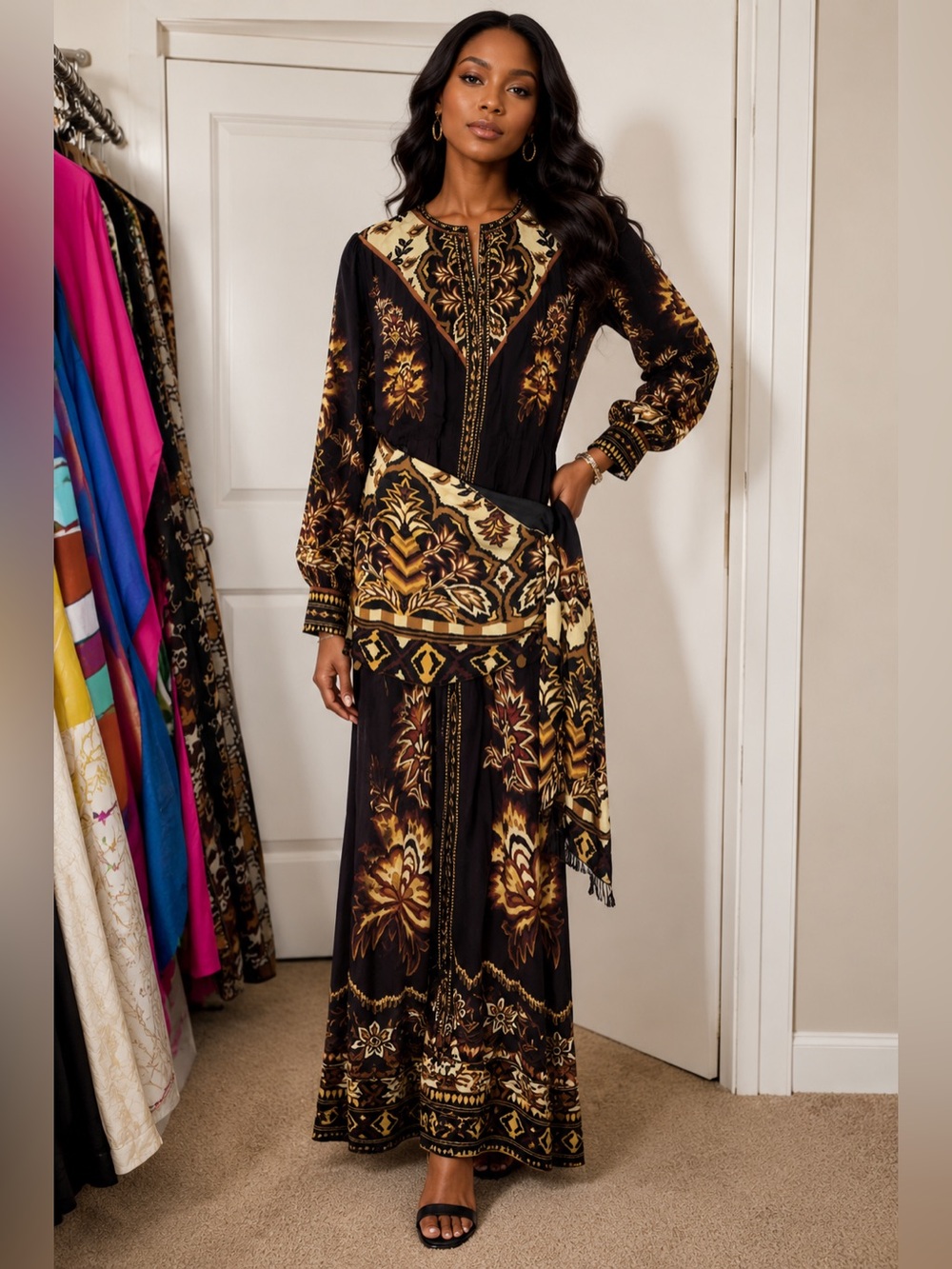 Floral Print Puff Sleeve Maxi Dress - Majestic Garden Black editor list/blog fav - Picture 1 of 12